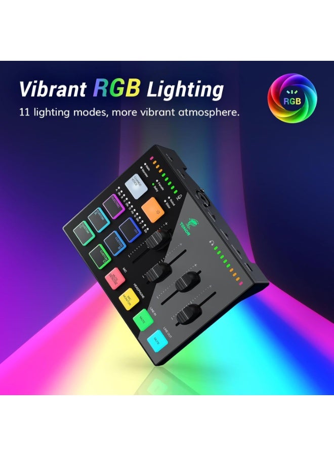 TONOR Gaming Audio Interface, RGB Audio Mixer with Pro-preamp, 6.5mm and XLR Channel, Support for Instrument Input, Independent Volume Controls, for Gaming, Live Streaming, Content Creating, TX310 - Image 4