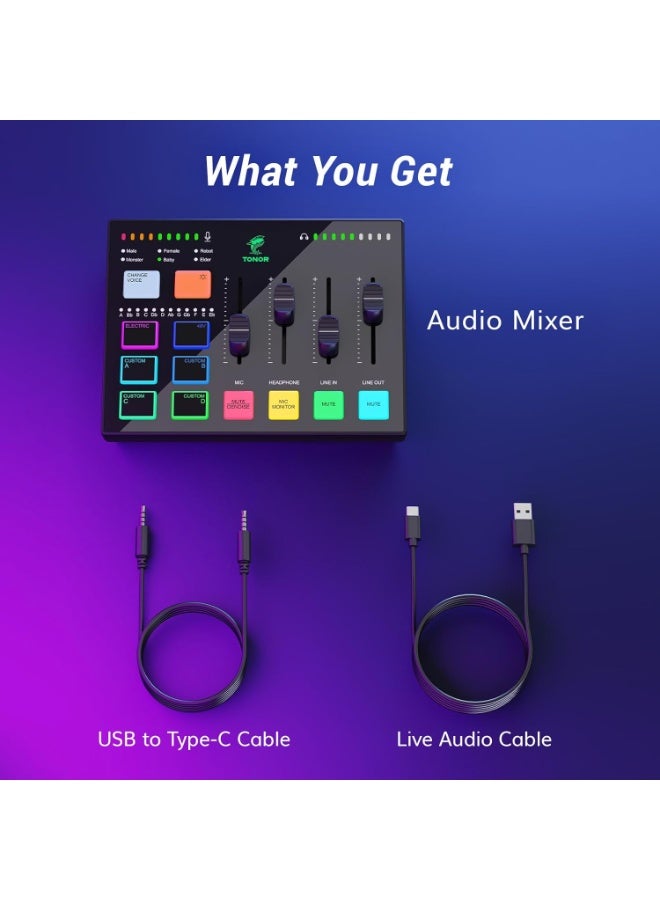 TONOR Gaming Audio Interface, RGB Audio Mixer with Pro-preamp, 6.5mm and XLR Channel, Support for Instrument Input, Independent Volume Controls, for Gaming, Live Streaming, Content Creating, TX310 - Image 3