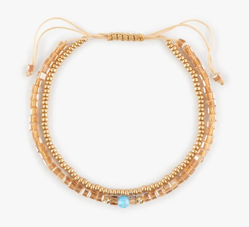 Minza  Minza “Moana” Women’s Bracelet, Pure 18K Gold & Opal Bead Bracelet with Czech Crystals, Handmade Adjustable Bracelet for Women, Jewelry for Casual & Special Occasion. for Women | Best Price UAE