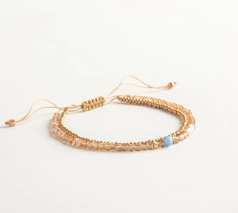 Minza  Minza “Moana” Women’s Bracelet, Pure 18K Gold & Opal Bead Bracelet with Czech Crystals, Handmade Adjustable Bracelet for Women, Jewelry for Casual & Special Occasion. for Women | Best Price UAE