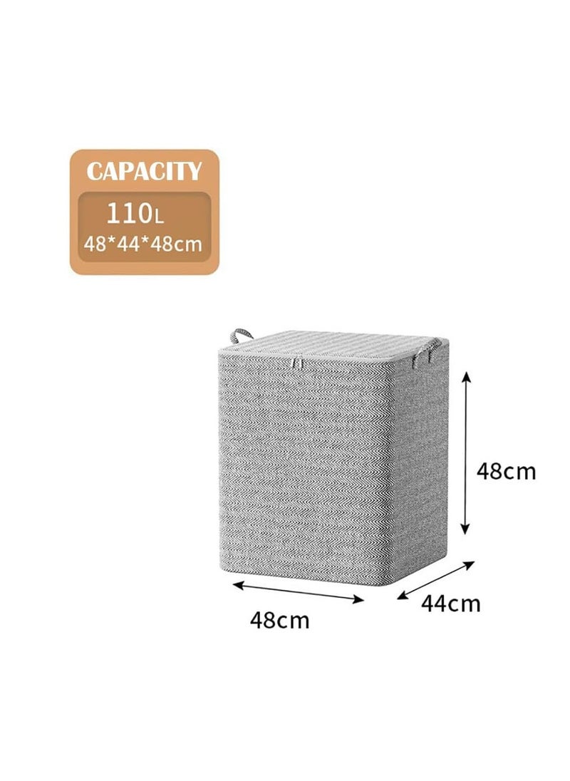 CityRiya-Long Fabric Storage Boxes, 2 Pcs Foldable Nonwoven Storage Bags with Zipper and Handles for Clothing Blanket Bedding, Large Capacity Washable Clothes Storage Bins for Closet Wardrobe (Grey, 110L)  - Image 2