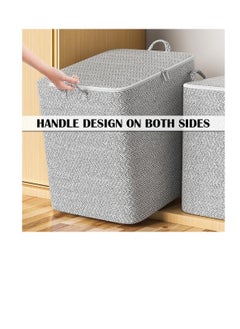 CityRiya-Long Fabric Storage Boxes, 2 Pcs Foldable Nonwoven Storage Bags with Zipper and Handles for Clothing Blanket Bedding, Large Capacity Washable Clothes Storage Bins for Closet Wardrobe (Grey, 110L)  - Image 4
