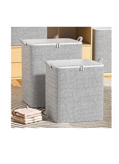 CityRiya-Long Fabric Storage Boxes, 2 Pcs Foldable Nonwoven Storage Bags with Zipper and Handles for Clothing Blanket Bedding, Large Capacity Washable Clothes Storage Bins for Closet Wardrobe (Grey, 110L)  - Image 1