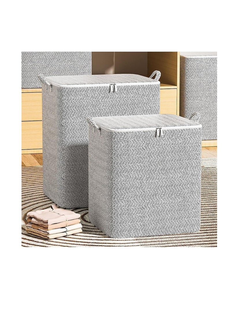 CityRiya-Long Fabric Storage Boxes, 2 Pcs Foldable Nonwoven Storage Bags with Zipper and Handles for Clothing Blanket Bedding, Large Capacity Washable Clothes Storage Bins for Closet Wardrobe (Grey, 110L)  - Image 1