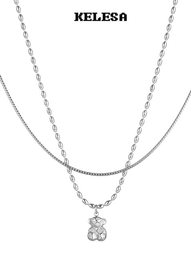 Kelesa Exclusive Fashion Double Chain Design Pendant Necklace Bear Shape - Image 1