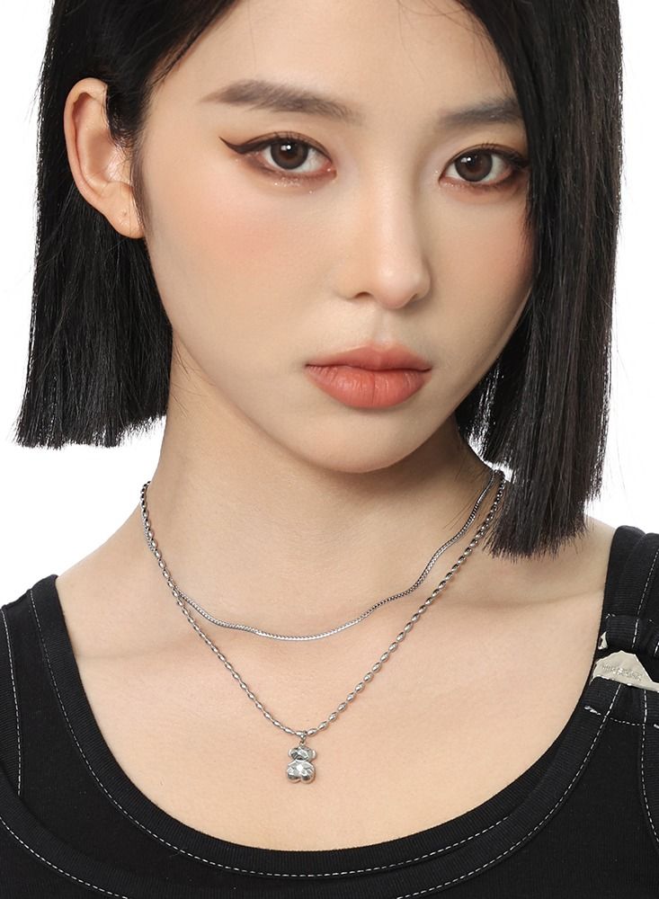 Kelesa Exclusive Fashion Double Chain Design Pendant Necklace Bear Shape - Image 3