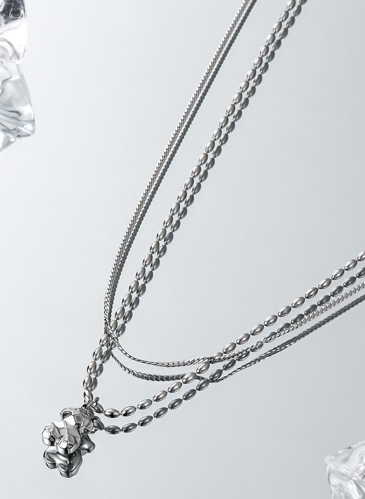 Kelesa Exclusive Fashion Double Chain Design Pendant Necklace Bear Shape - Image 2