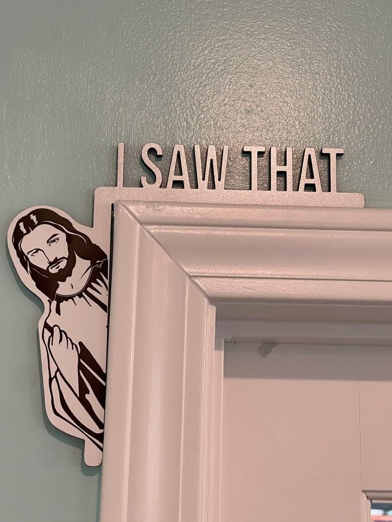 klarako Funny Home Decor I Saw That Jesus Door Frame Decoration, Jesus Door Corner Sign Decoration, Christian Door Decor I Saw That Jesus Corner Decor, Funny Jesus Door Hanger (Blackleft) - Image 1