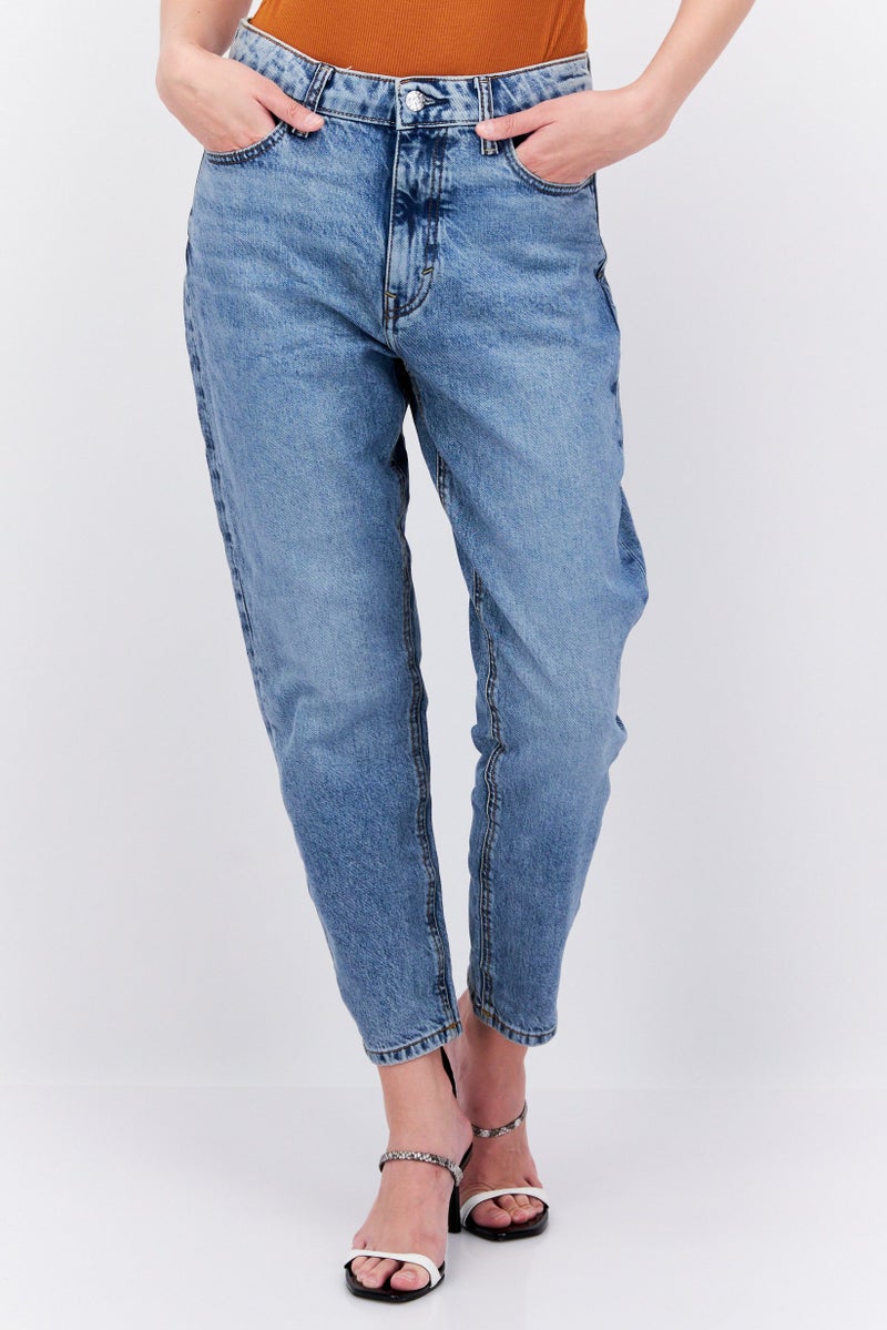 ESPRIT Women Regular Fit Washed Stretchable Retro Classic Jeans, Blue - Image 1