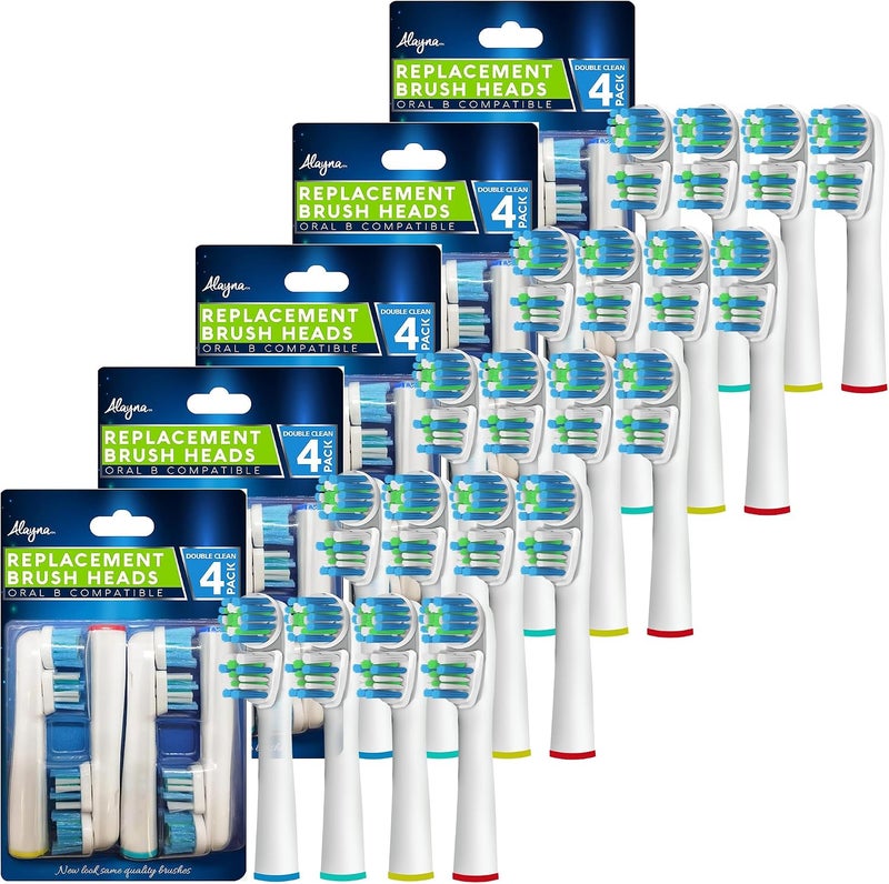 ألابينا رؤوس فرشاة بديلة متوافقة مع OralB Braun - أفضل تنظيف مزدوج، عبوة من 20 رأس فرشاة أسنان كهربائية بديلة - لـ Oral B Pro، 1000، 8000، 9000، Sonic، للبالغين، الأطفال، Vitality، Dual Plus! - Image 2