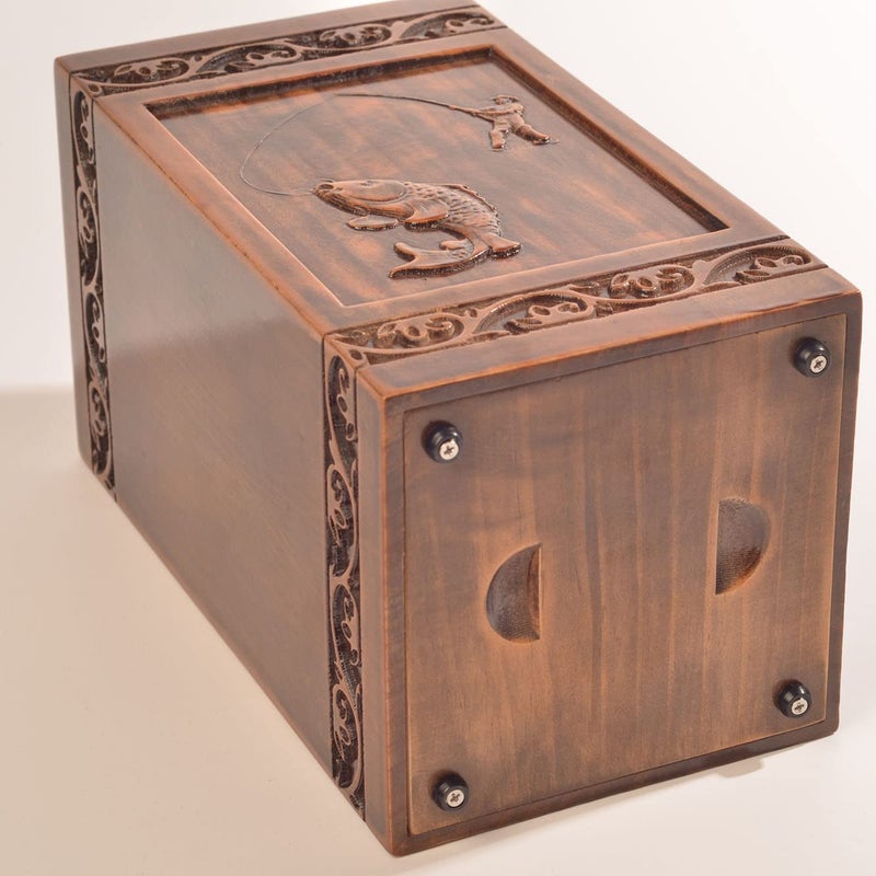 Engmvwod Handmade Wooden Engraved Urn For Human Ashes 250Lbs Adult Male Female Satin Bag Fishing Cremation Urns Box - Image 4