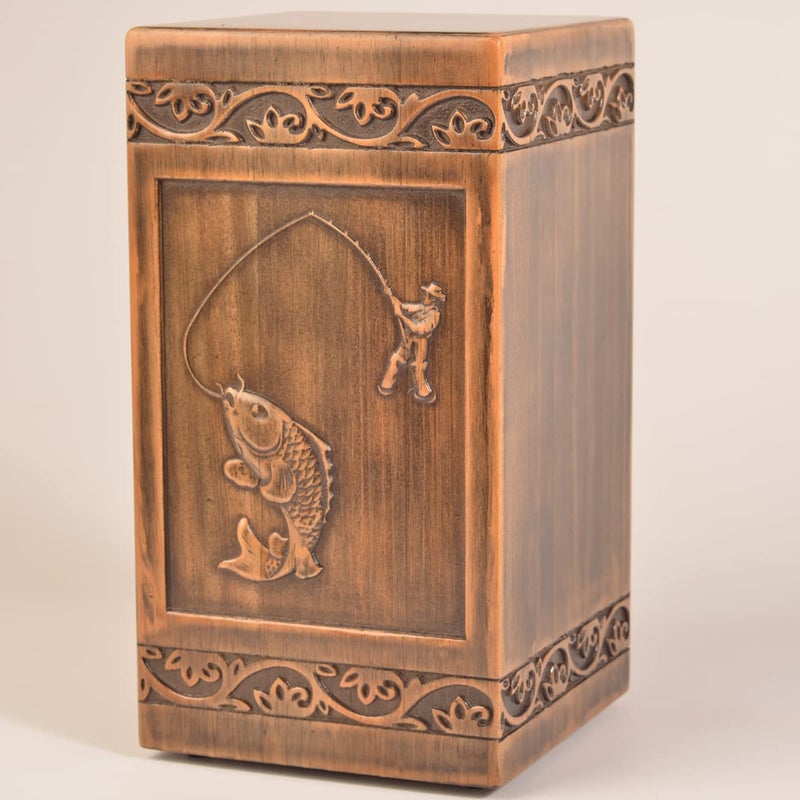 Engmvwod Handmade Wooden Engraved Urn For Human Ashes 250Lbs Adult Male Female Satin Bag Fishing Cremation Urns Box - Image 2
