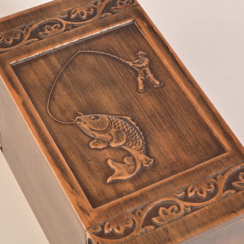 Engmvwod Handmade Wooden Engraved Urn For Human Ashes 250Lbs Adult Male Female Satin Bag Fishing Cremation Urns Box - Image 3