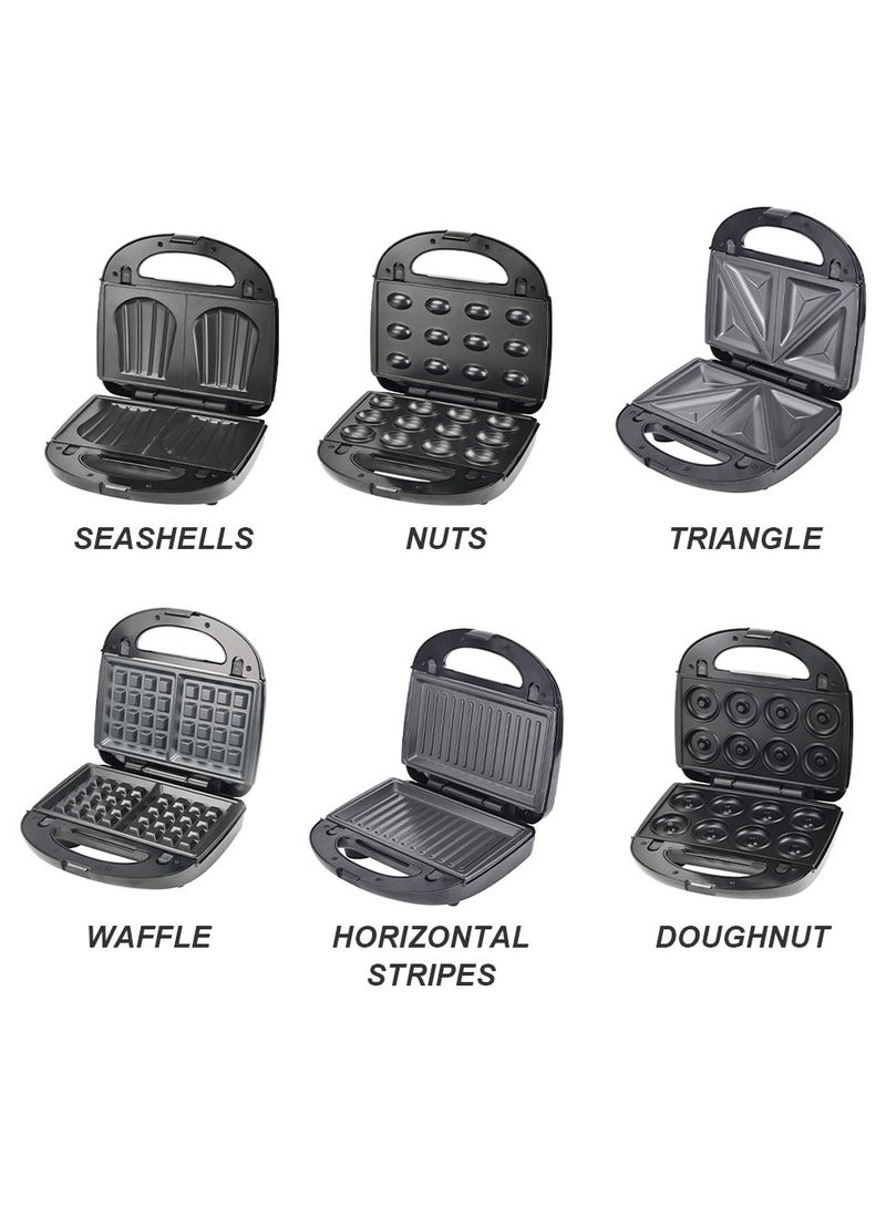 سوكاني صانعة الساندوتشات الكهربائية بقدرة 750 وات 6 في 1، الدونات والمكسرات والفطائر والأصداف والسندويشات والخبز المحمص وشرائح اللحم المشوية، طبق كبير غير لاصق قابل للإزالة، SK-908 أسود - Image 5