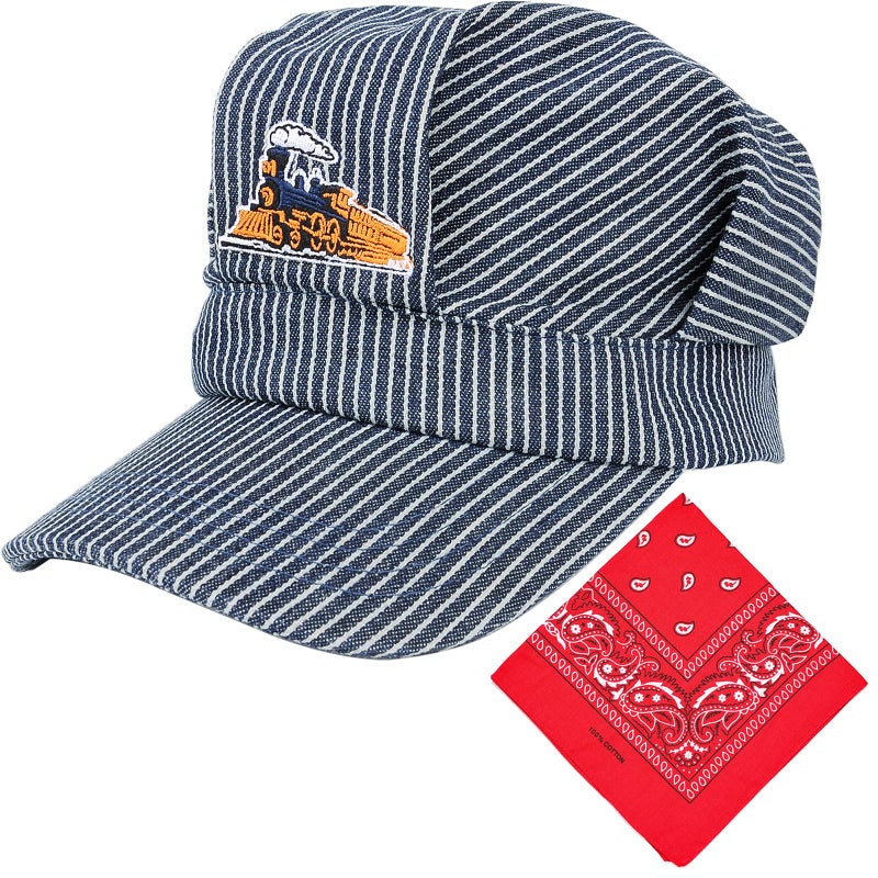 Conductor HatPaisley Bandanna 2 IN 1 Engineer Cap Adjustable Train Conductor Dress Up Kit for Kids