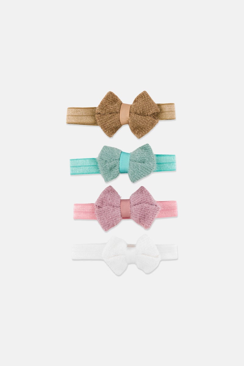 Expressions Toddlers Girl 4 Pieces Fuzzy Bow Head Wraps, Multicolor - Image 2