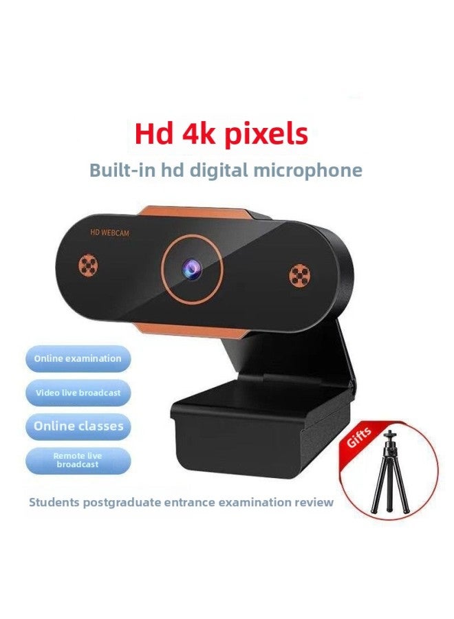 كاميرا HD سطح المكتب USB Live 4K كاميرا كمبيوتر شبكية، ميكروفون شبكي، كمبيوتر محمول - اللون: 4K (تركيز تلقائي - ميكروفون سيليكون مستورد) + حامل + توصيل وتشغيل + بدون سائق - Image 1
