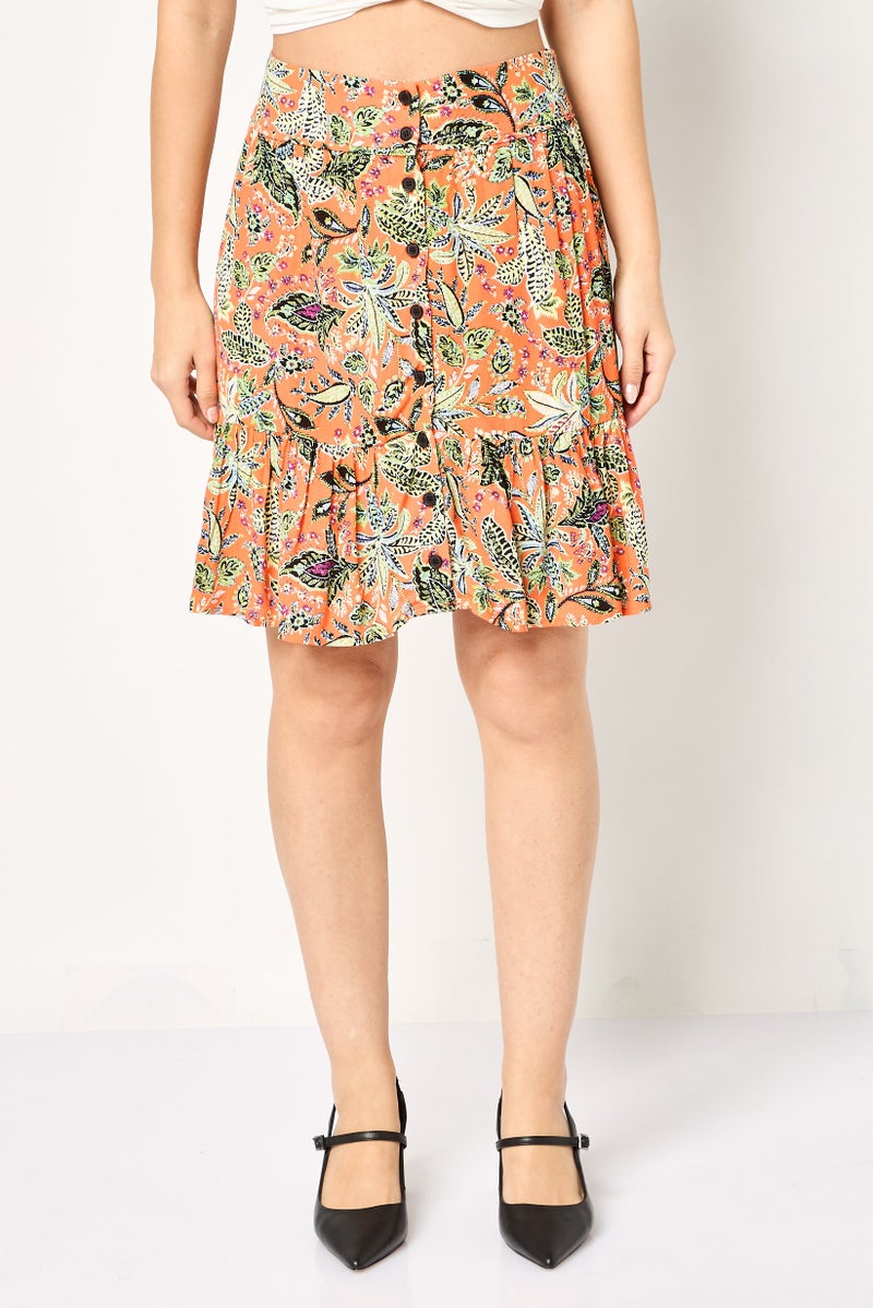 promod تنورة ميني مطبوعة بالكامل للنساء، متعددة الألوان - Image 1