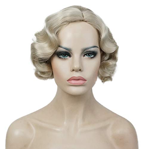Lydell Vintage Cosplay Party Wig Short Finger Wavy Flapper Hairpiece +Free Wig Cap (AB102) - Image 1