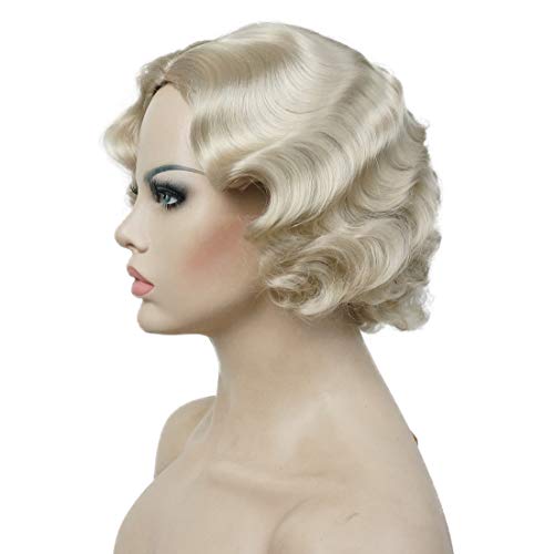 Lydell Vintage Cosplay Party Wig Short Finger Wavy Flapper Hairpiece +Free Wig Cap (AB102) - Image 4