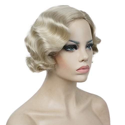 Lydell Vintage Cosplay Party Wig Short Finger Wavy Flapper Hairpiece +Free Wig Cap (AB102) - Image 3