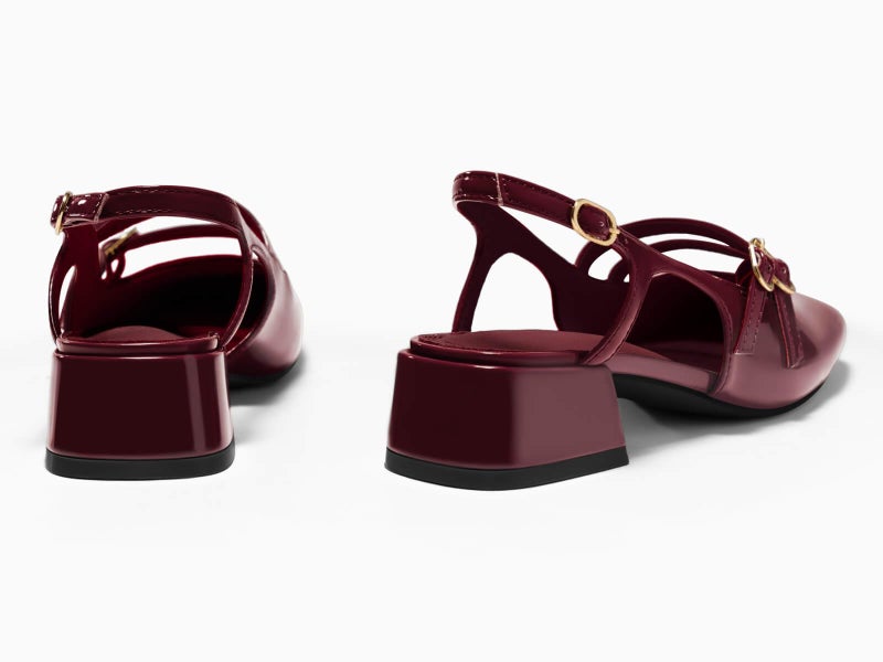 Coutgo Womens Mary Jane Chunky Low Heels Slingback Pumps Closed Square Toe Wedding Dress Shoes, Dark Red, Size 8 - Image 5