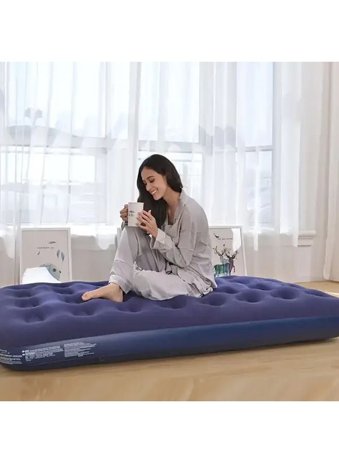 Portable Blue Inflatable Air Mattress 35.43x82.68 Inch Durable PVC Includes Hand Pull Pump - Image 3
