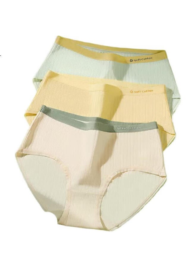 hongdou Women'S Underwear, Antibacterial Soft Cotton Triangle Panties, Mid-Rise Striped Contrasting Color Shorts, 3-Pack, Set 2, Size 160 - Image 1