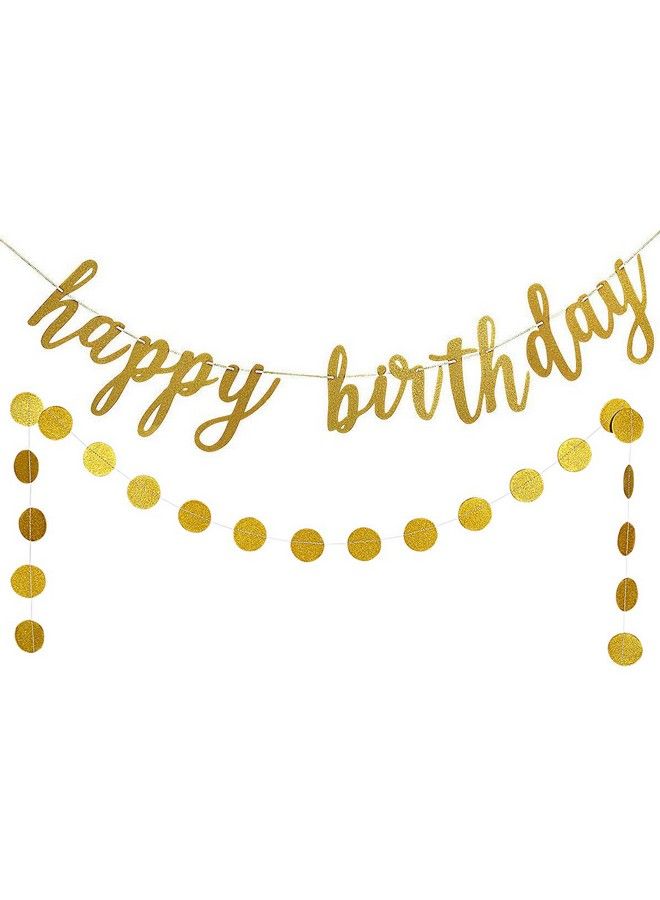 LeeSky Gold Birthday Decorations, Gold Glitter Happy Birthday Banner And Circle Dots Garland For Birthday Party Decorations Birthday Party Supplies - Image 2