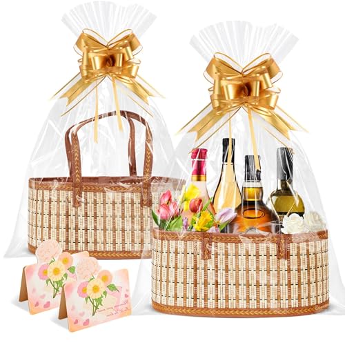 Orchidleaf 2 Set Baskets for Gifts Empty Gift Empty Bamboo Basket Large Foldable Woven Gift Basket with Handle for Baby Baptisms Mothers Day Christmas Housewarming - Image 1