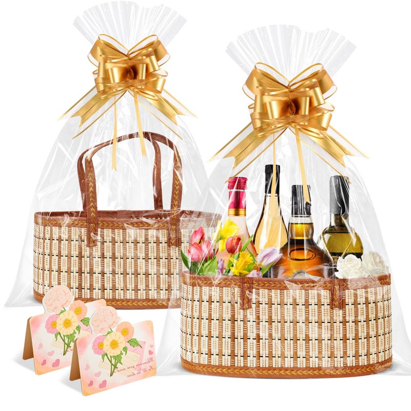 Orchidleaf 2 Set Baskets for Gifts Empty Gift Empty Bamboo Basket Large Foldable Woven Gift Basket with Handle for Baby Baptisms Mothers Day Christmas Housewarming - Image 2