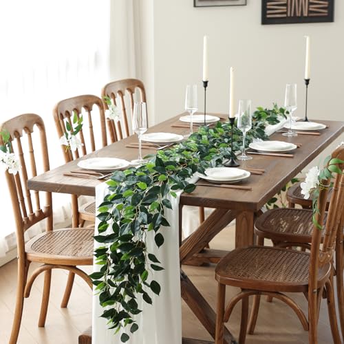 Mizii 3 Packs Artificial Vines Garland 78'' Fake Ficus Vine Greenery Garland Silk Green Leaves Decoration Faux Hanging Plants for Wedding Table Centerpieces Wall Room Decor (78in) - Image 3