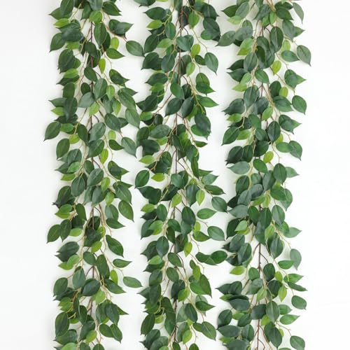 Mizii 3 Packs Artificial Vines Garland 78'' Fake Ficus Vine Greenery Garland Silk Green Leaves Decoration Faux Hanging Plants for Wedding Table Centerpieces Wall Room Decor (78in) - Image 1