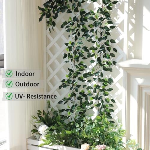 Mizii 3 Packs Artificial Vines Garland 78'' Fake Ficus Vine Greenery Garland Silk Green Leaves Decoration Faux Hanging Plants for Wedding Table Centerpieces Wall Room Decor (78in) - Image 5