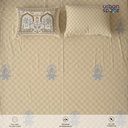 Urban Space Regal 300 TC 100% Cotton Bedsheet for Double Bed, Panel Design Bedsheet, Printed Queen Size Bed Sheet with 2 Pillow Covers (90 x 108 Inches, Vanraj Beige) - Image 5