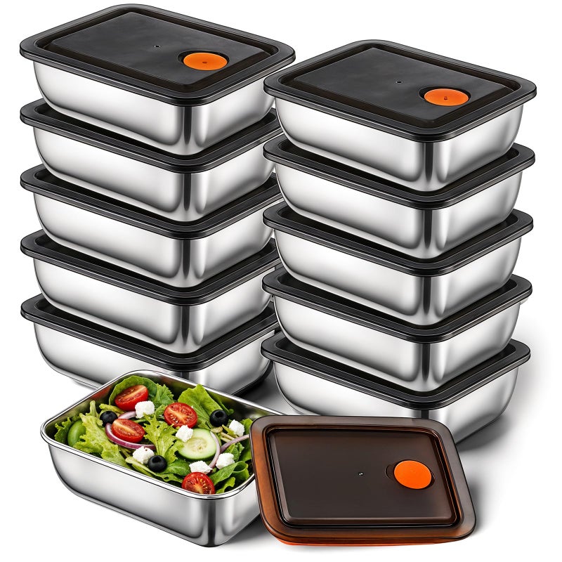 IANFAN 10 Set Stainless Steel Food Containers with Lids, Metal Leak-Proof Food Storage Containers Reusable Stackable Meal Prep Container for Lunch Picnic Travel, Dishwasher & Freezer Safe (16 oz) - Image 1
