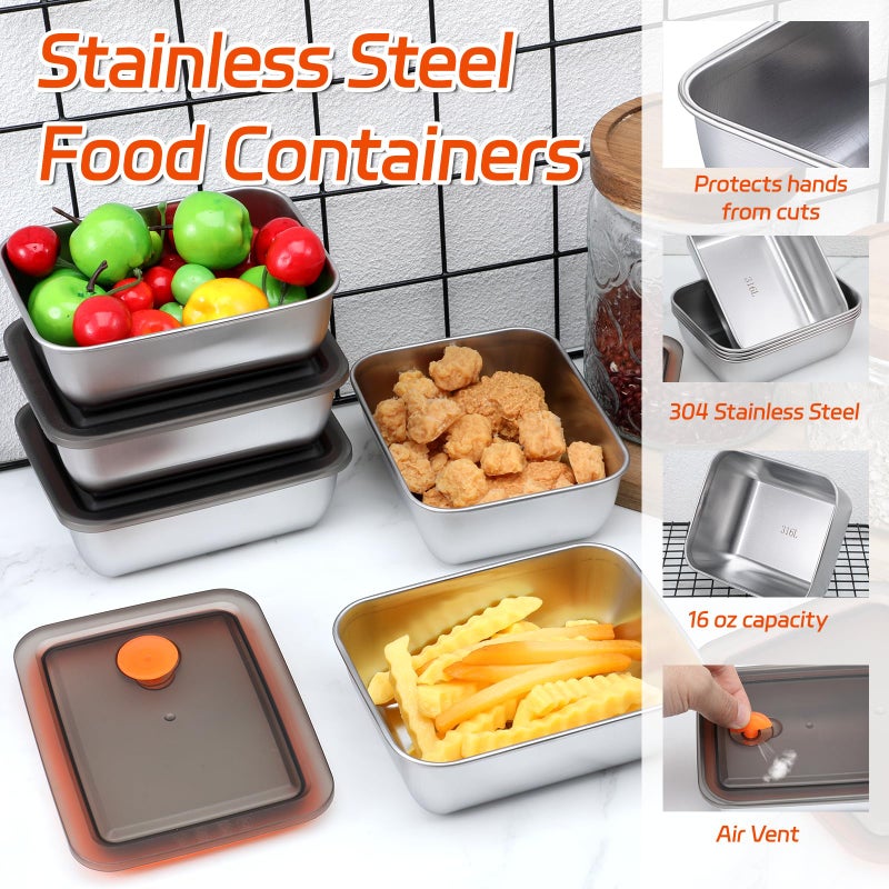 IANFAN 10 Set Stainless Steel Food Containers with Lids, Metal Leak-Proof Food Storage Containers Reusable Stackable Meal Prep Container for Lunch Picnic Travel, Dishwasher & Freezer Safe (16 oz) - Image 3