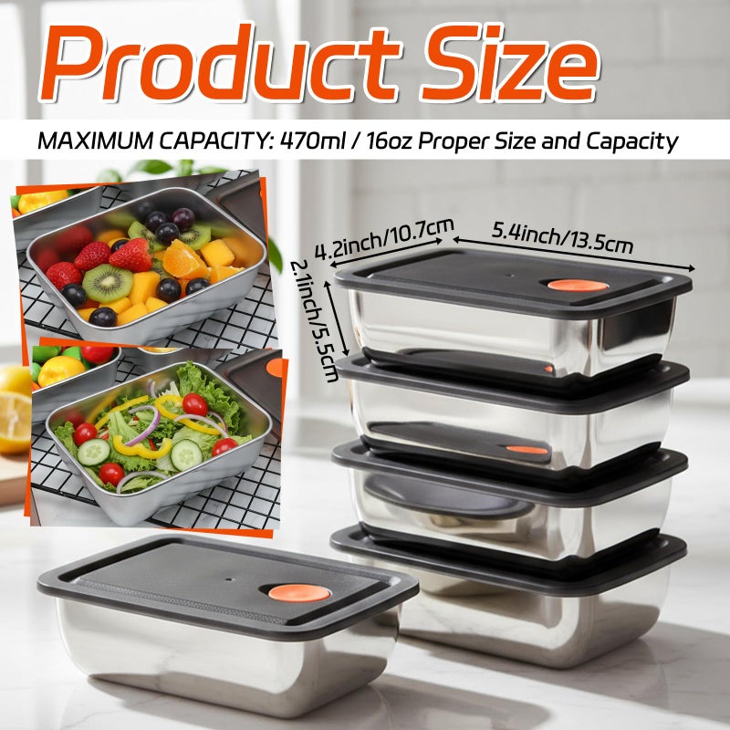 IANFAN 10 Set Stainless Steel Food Containers with Lids, Metal Leak-Proof Food Storage Containers Reusable Stackable Meal Prep Container for Lunch Picnic Travel, Dishwasher & Freezer Safe (16 oz) - Image 2