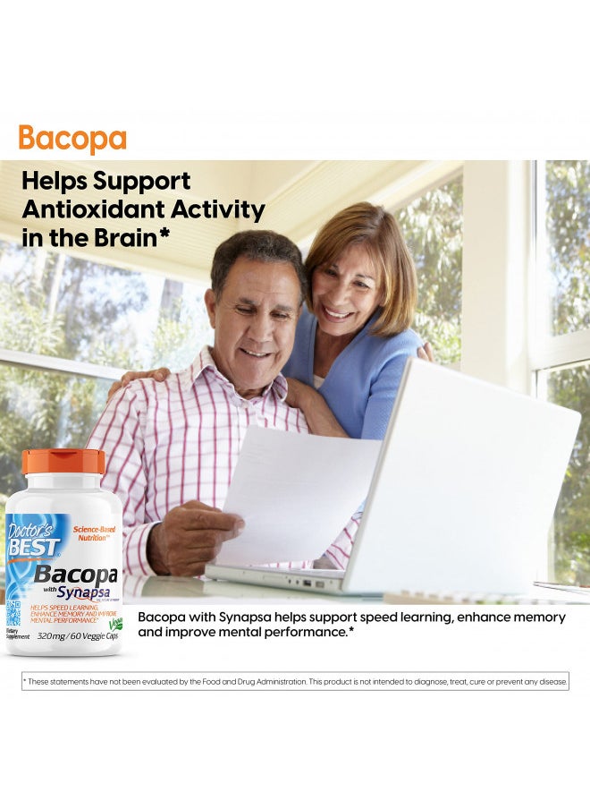 Doctor's BEST - Doctor's Best Bacopa with Synapsa, Brain, Enhances Memory, Antioxidant, Non-GMO, Vegan, Gluten & Soy Free, 320 mg, 60 Count - Image 1
