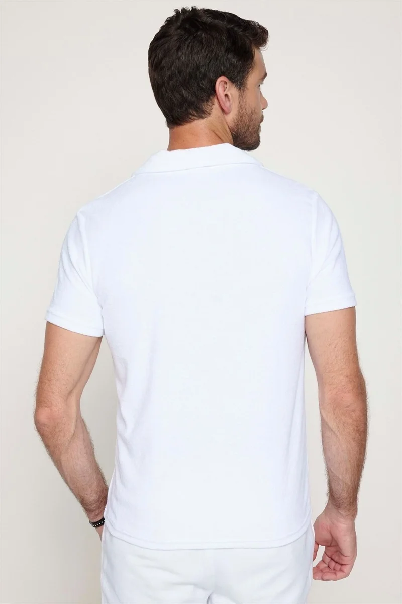 تودورس Men's Polo Neck Slim Fit Terrycloth Terry Cloth White T-Shirt