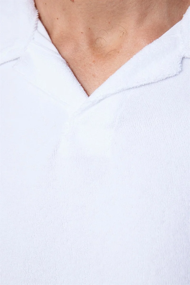 تودورس Men's Polo Neck Slim Fit Terrycloth Terry Cloth White T-Shirt