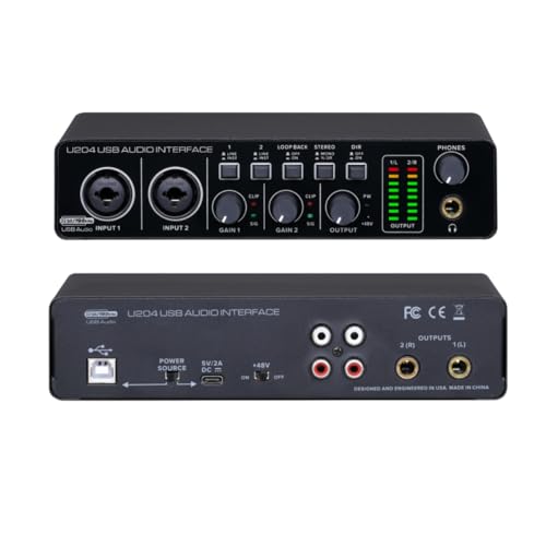 BOMGE U204 USB Audio Interface for PC Computer Recording Music, 2x2 Guitar Audio Interface for Mac 32Bit/192kHz Podcasting Streaming for Vocalist Producer with 48V Phantom - Image 1