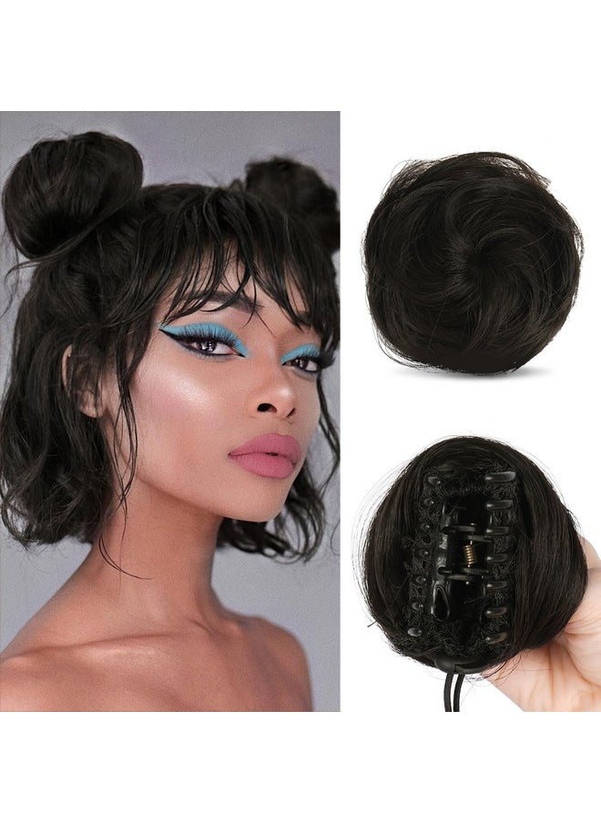 SOFEIYAN SOFEIYAN 2PCS Mini Claw Clip in Hair Bun Extension Synthetic Wig Accessory Updo Space Bun Hair Messy Cat Ears Hair Bun Pieces for Women, Darkest Brown Tend to Black  - Image 1