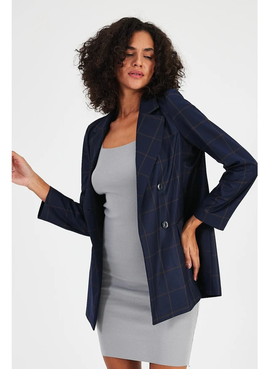 Alexander Gardi Plaid Unlined Double Breasted Blazer Jacket with Pockets (B24-00202)