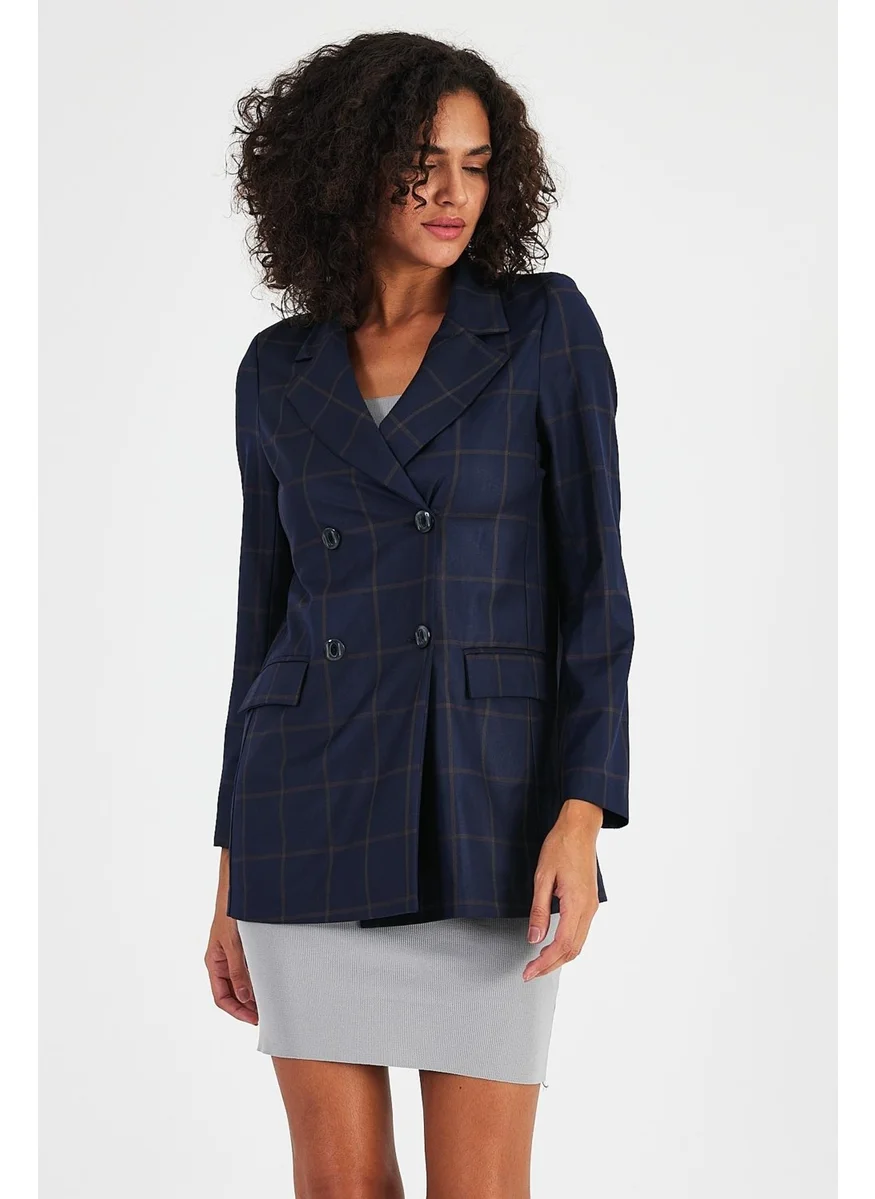 Alexander Gardi Plaid Unlined Double Breasted Blazer Jacket with Pockets (B24-00202)