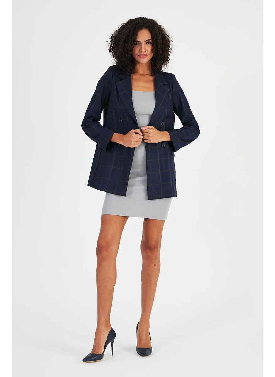 Alexander Gardi Plaid Unlined Double Breasted Blazer Jacket with Pockets (B24-00202)