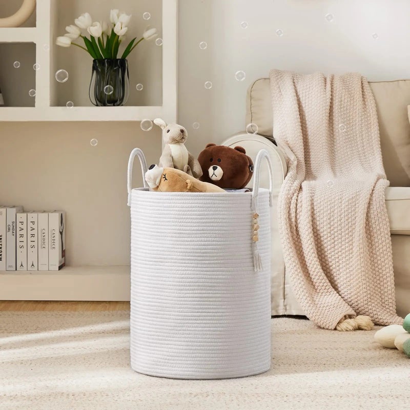 Y&D Handmade Large Cotton Rope Storage Basket with Lid & Handles, Woven Laundry Hamper for Home Appliances & Daily Use - Image 4