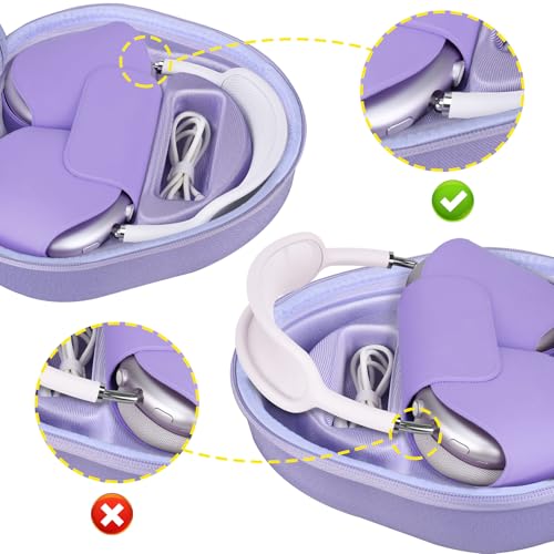 BOVKE Hard Carrying Case with Sleep Mode for Apple AirPods Max Wireless Over-Ear Headphones, AirPods Max Protective Portable Storage Bag with Mesh Pocket for Headphone Accessories, Purple - Image 4