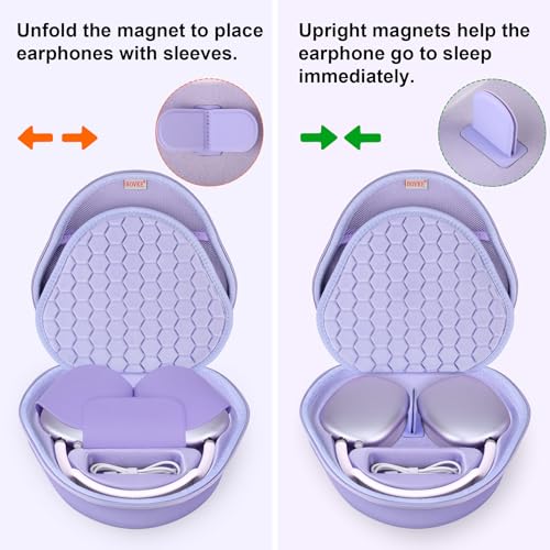 BOVKE Hard Carrying Case with Sleep Mode for Apple AirPods Max Wireless Over-Ear Headphones, AirPods Max Protective Portable Storage Bag with Mesh Pocket for Headphone Accessories, Purple - Image 3