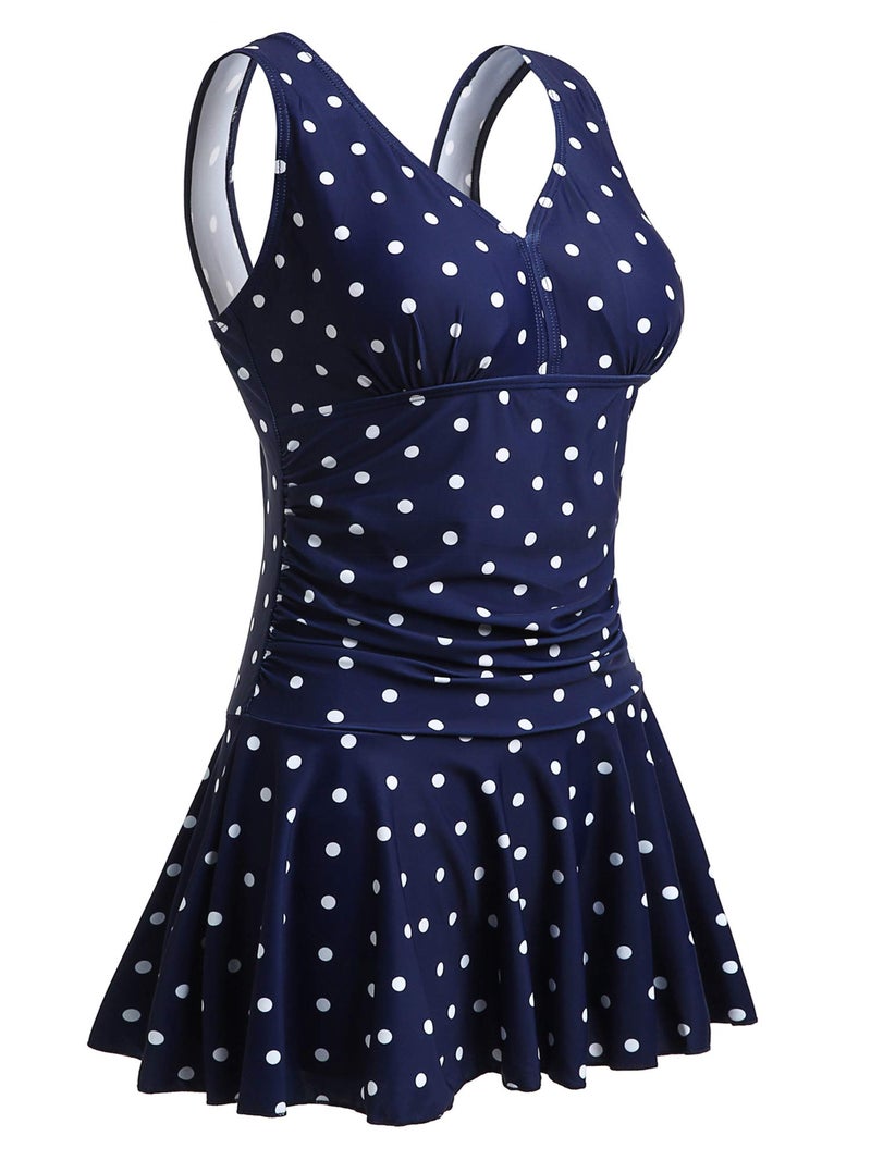 MiYang Women's Plus-Size Polka Dot Shaping Body One Piece Swim Dresses Swimsuit Navy Polka Dot XXX-Large (US 22W-24W) - Image 1